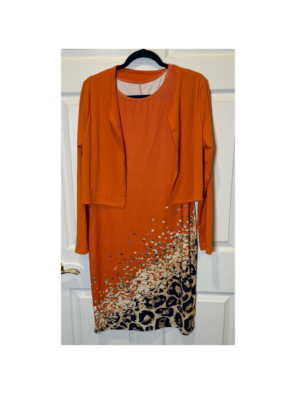 Orange 2 Piece Dress and Cardigan Set